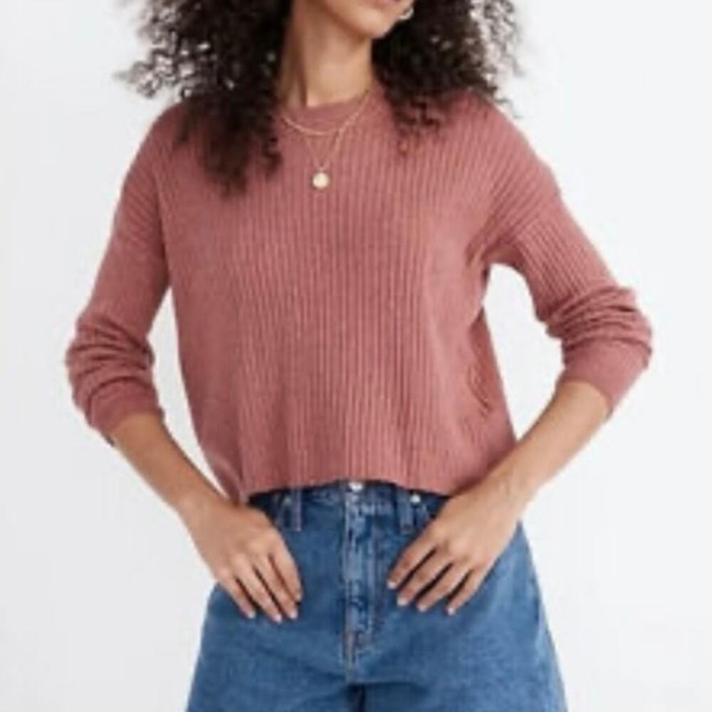 Madewell Relaxed Crewneck Ribbed Merino Alpaca Pink Peach Sweater Medium